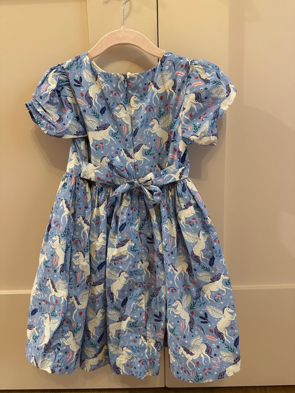 Mini Boden Light Blue Unicorn Puff-Sleeve Dress - Picture 2 of 4